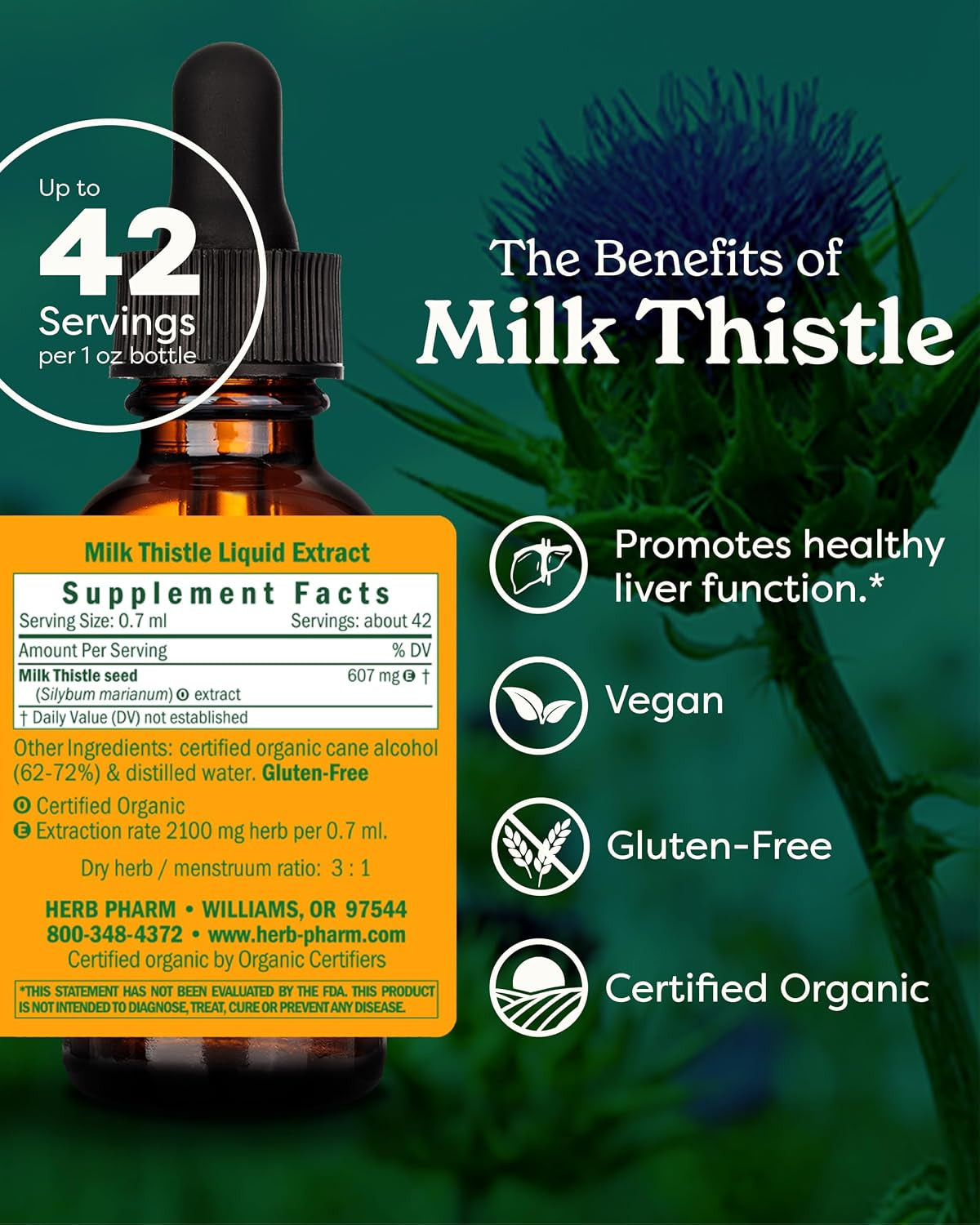 Milk Thistle Liquid Extract: Organic Silybum Marianum Extract Healthy Liver Function Support, Cleanse & Detoxify, Fast-Absorbing Milk Thistle Herbal Supplement, up to ~3 Week Supply, 1 Oz*