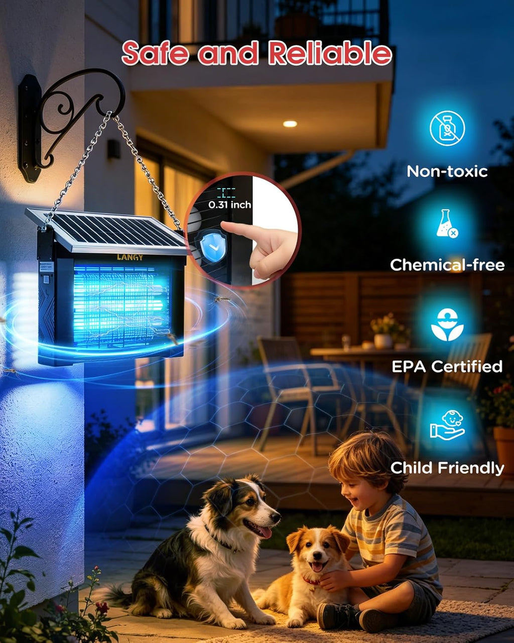 10W Solar Bug Zapper Outdoor Waterproof, Upgrade 3-Tube 365Nm Mosquito Zapper Solar Powered, Rechargeable 4500V Electric Cordless Fly Zapper Mosquitos Trap Auto On/Off for Yard Patio Camping