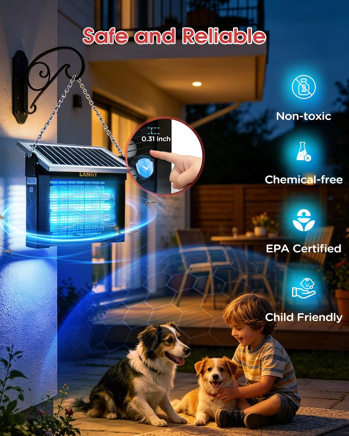 10W Solar Bug Zapper Outdoor Waterproof, Upgrade 3-Tube 365Nm Mosquito Zapper Solar Powered, Rechargeable 4500V Electric Cordless Fly Zapper Mosquitos Trap Auto On/Off for Yard Patio Camping
