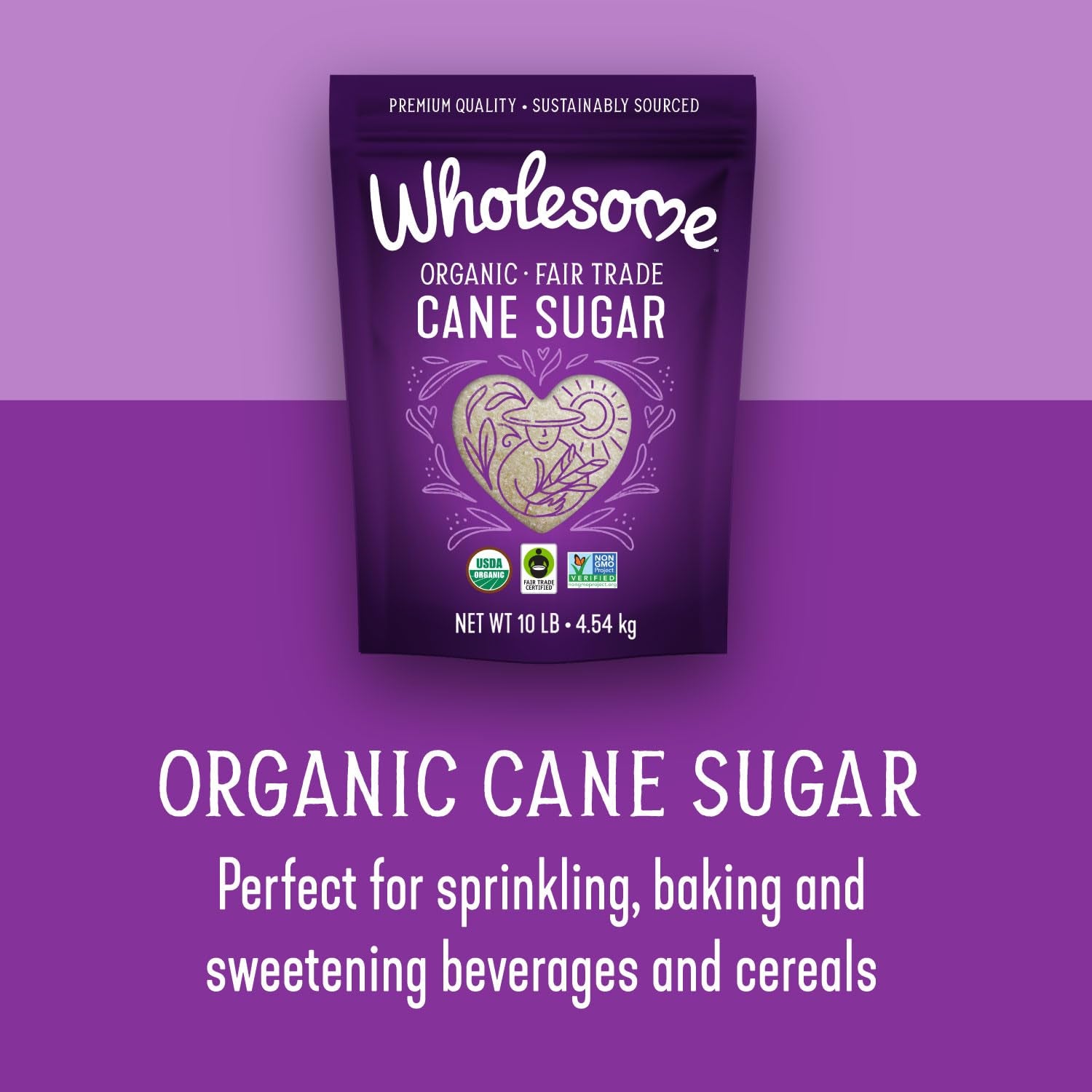 Sweeteners 10-Pound Organic Cane Sugar, Fair Trade, Non GMO, Gluten Free, Pure & Vegan, for Baking and Sweetening