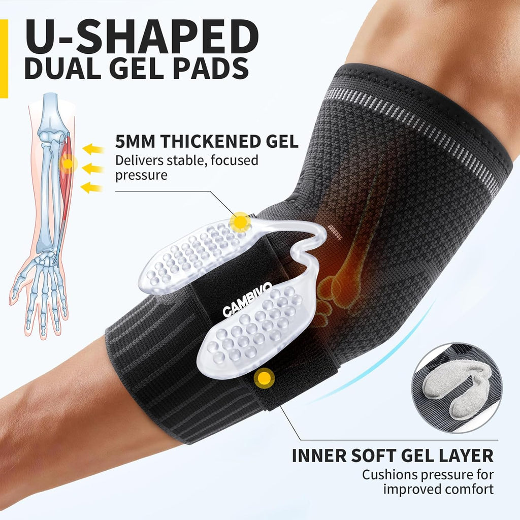 2 Pack Tennis Elbow Brace, Dual Gel Pad Compression Sleeve, Black