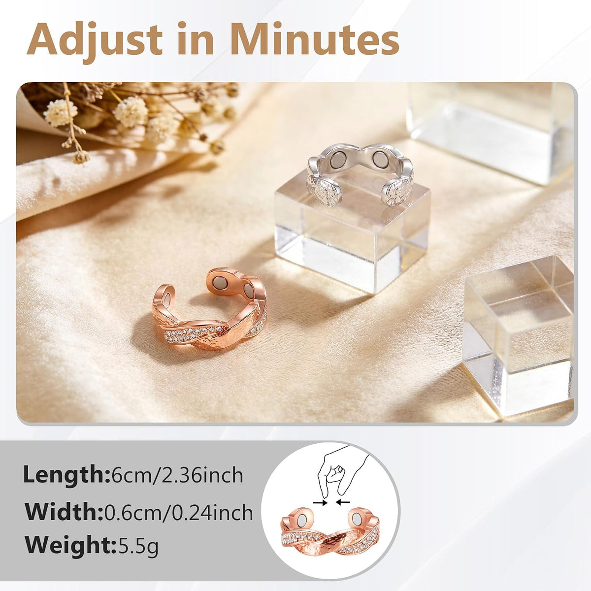 2PCS Pure Copper Magnetic Rings for Women with Magnets,Jewelry