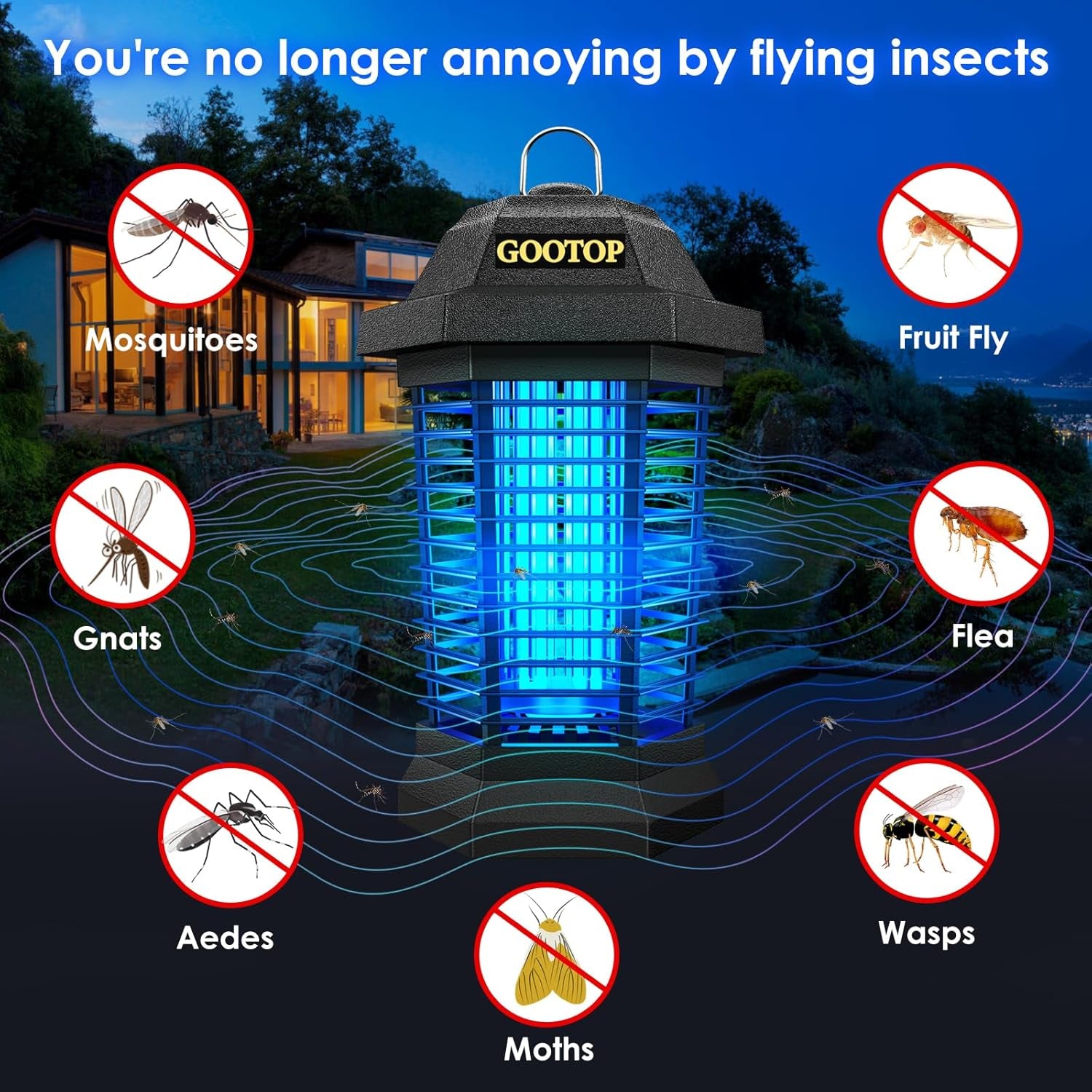 Bug Zapper Outdoor, Mosquito Zapper, 3 Prong Plug in Electric Fly Zapper, Mosquito Killer, Fly Traps, Flying Insects Zapper Indoor Outdoor, 4200V, ABS Plastic Outer (Black)