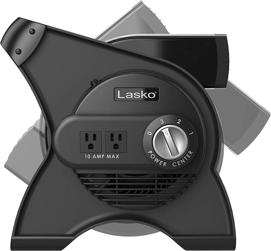Lasko High Velocity Portable Utility Fan - Adjustable Air Mover Blower Fan for Bedroom, Office Desk, Garage, and Home - with 2 Outlets 120V - 3 Speeds - U12104 - 12" Tall - Black