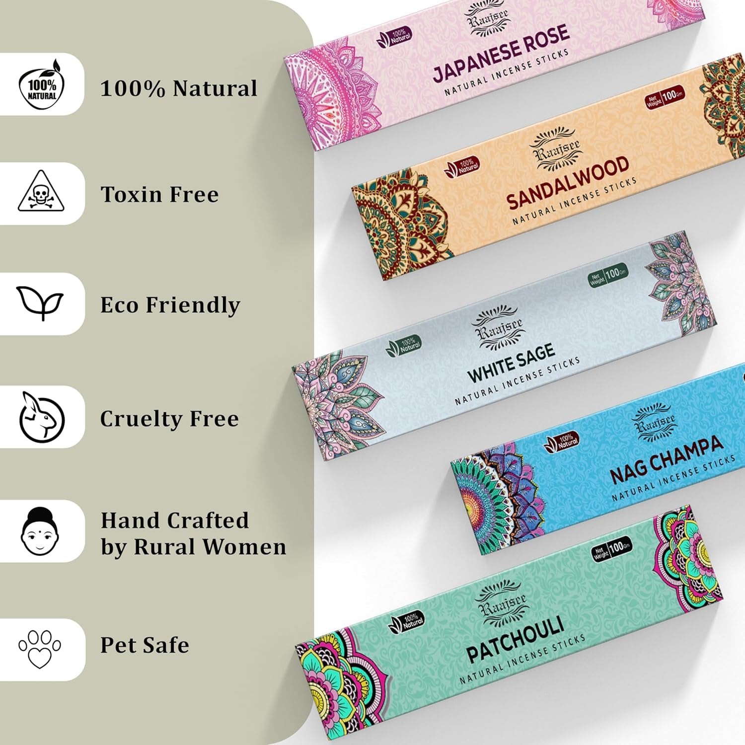 Incense Sticks Assorted Pack (180 Gm), 100% Pure Organic Natural Hand Rolled Free from Chemicals - Perfect for Aromatherapy, Cleansing, Meditation, and Church (12 Pack)