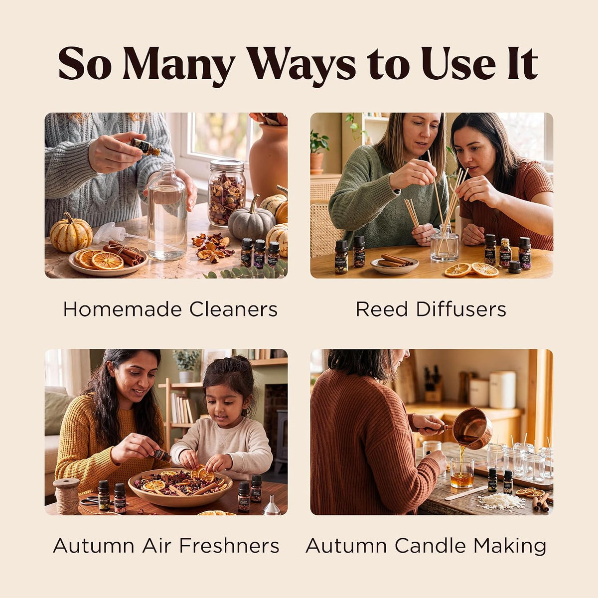 Fall Essential Oils Set - Spice Fragrance Oils Autumn Gift Set for Diffusers, Home Care, Candle Making Scents, Aromatherapy - Cinnamon, Clove, Citronella, Ginger and Spiced Berries (10Ml)