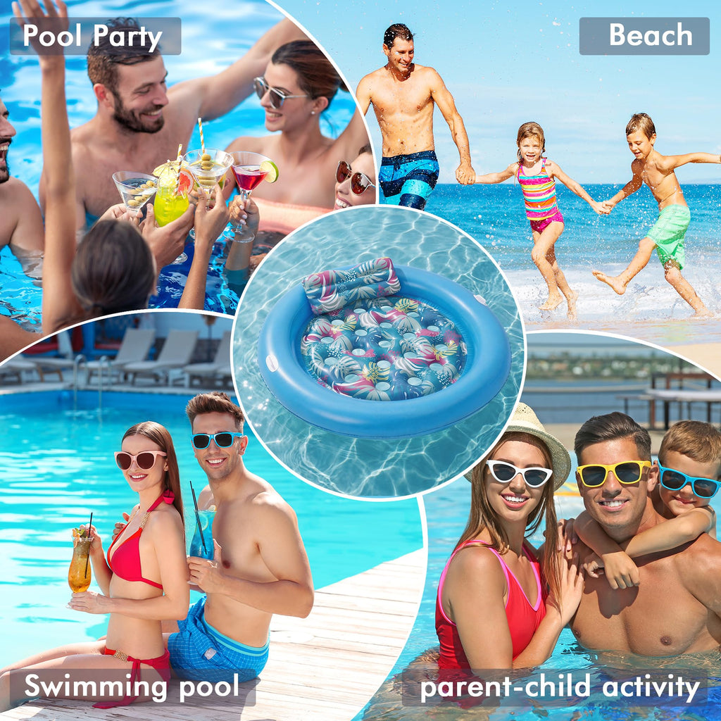 Pool Floats Adult Heavy Duty, OKSUWATER 75" x 75" Giant Inflatable Pool Float with Removable Pillow & Handles, Tanning Pool Lounger Floaties Bed for Swimming Pool Beach Outdoor Summer Party (Blue-XL)