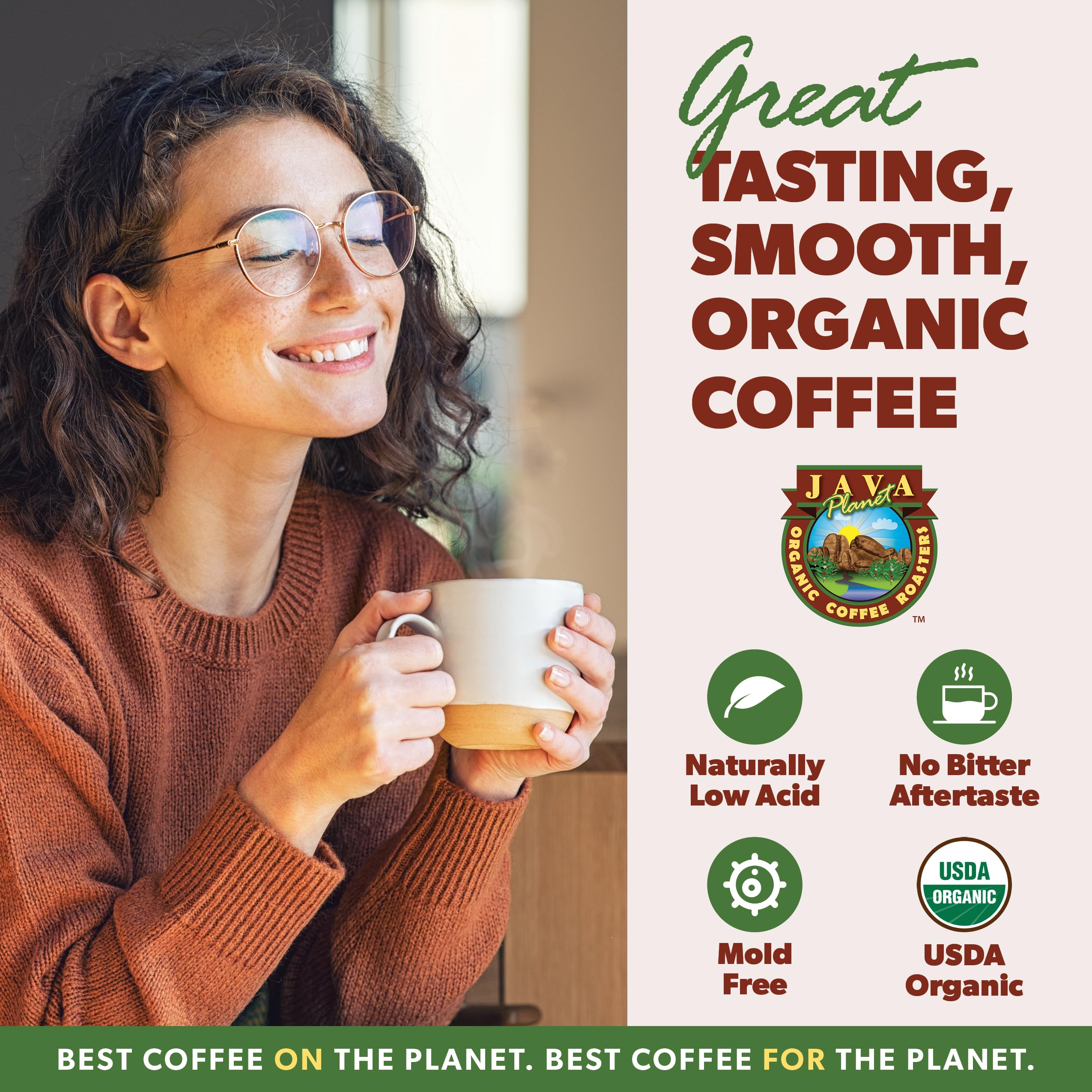 Java Planet Organic Coffee Beans Whole, Medium Dark Roast - Low Acid Single Origin: Colombian Non-GMO Organic Whole Bean Coffee - Third-Party Tested for Purity, Quality & Key Contaminants - 16 Ounces