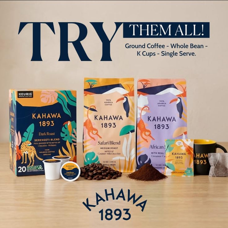 Dark Roast Coffee K-Cup Pods Serengeti Blend (20 Count) - as Seen on Shark Tank, Low Acid, High Antioxidants, Naturally Sweet, Organically Grown, Ethically & Sustainably Sourced