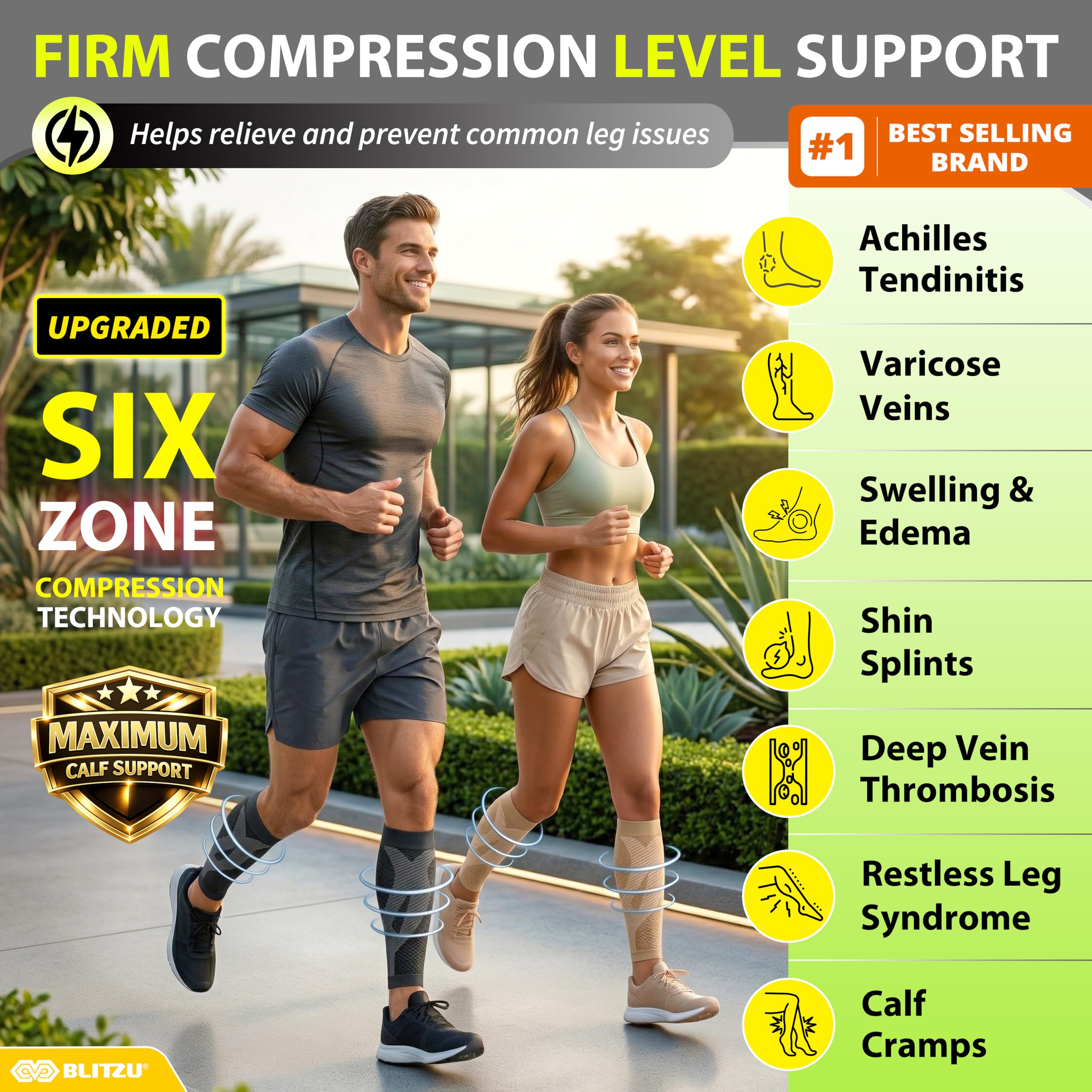 BLITZU Calf Compression Sleeves for Men and Women. Footless Compression Socks Support for Varicose Vein, Nursing, Running. Leg Sleeve Brace for Shin Splints, Pain Relief & Reduces Swelling Nude S-M