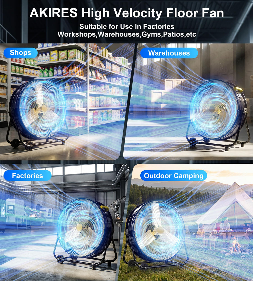 AKIRES 36IN Industrial Floor Drum Fan,21,800CFM High Velocity Heavy Duty Shop Fan with 360° Tilt,Handle,600W High Velocity Drum Fan for Garage,Basement,Warehouse,Patio,Factory,Workshop,Commercial Use