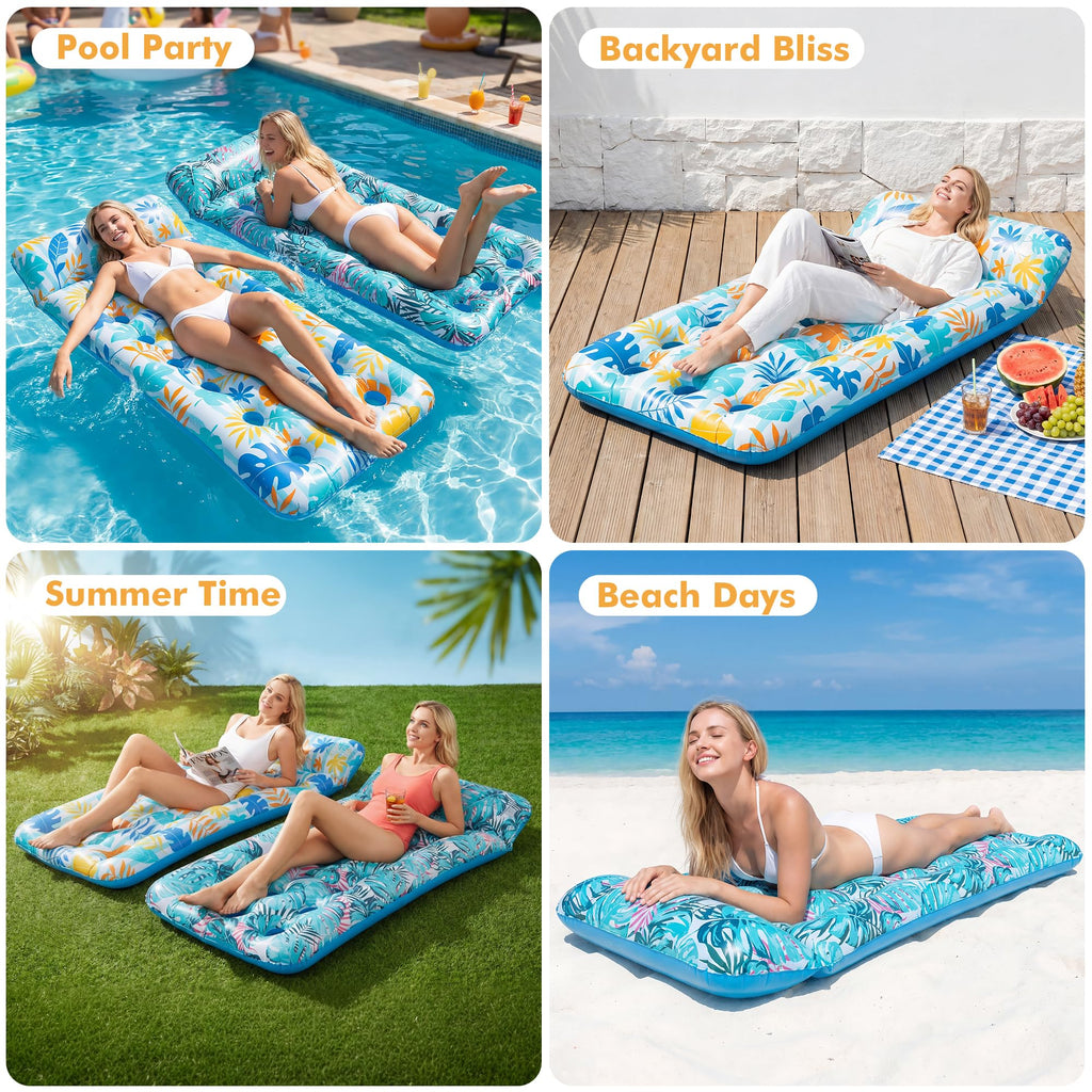 Stonful 2 Pack Inflatable Pool Float Mat, Giant Pool Floats Adult Size with Headrest, Lake Float Raft Water Lounger, Multi-Purpose Swimming Pool Floats for Pool Party, Summertime Beach, Outdoor