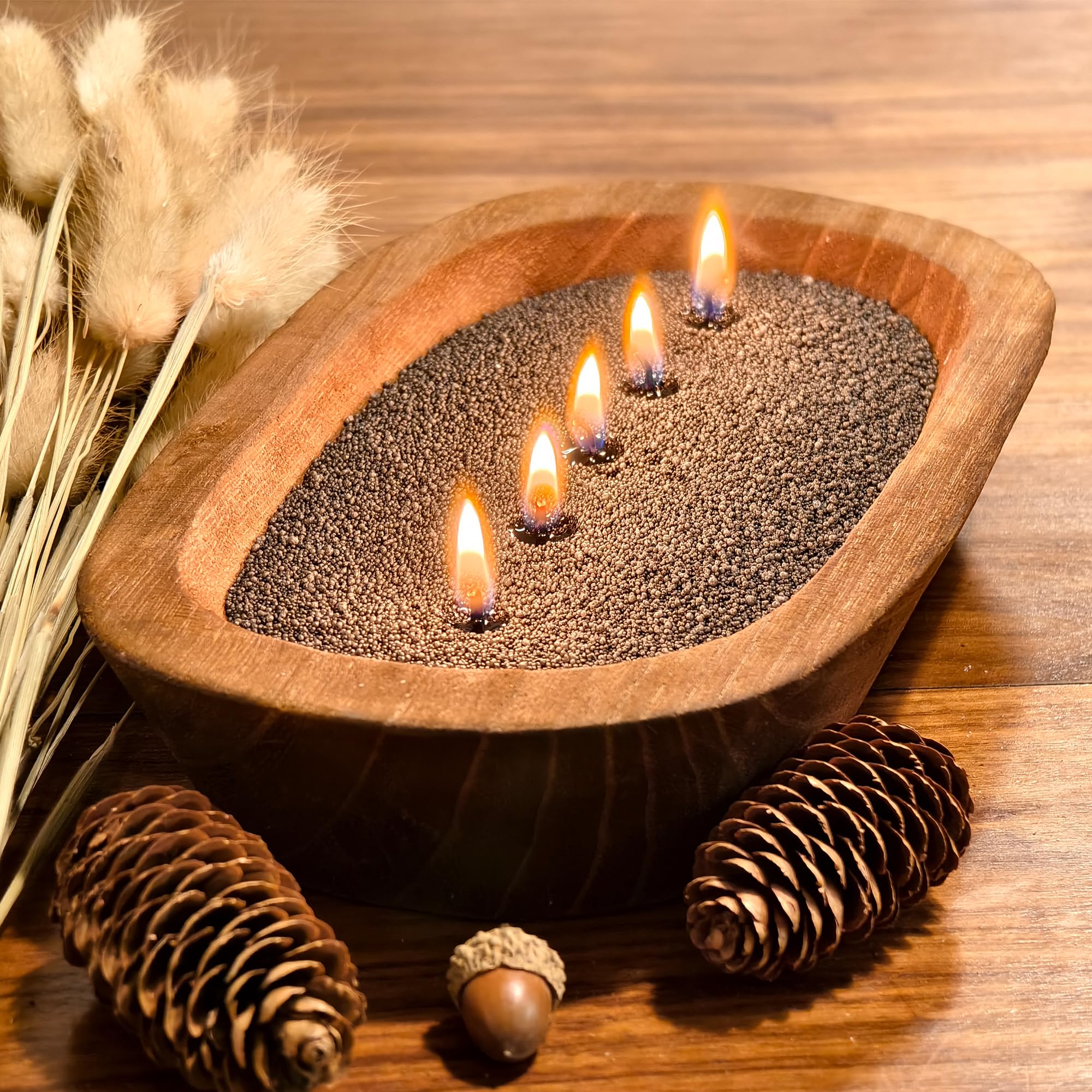 Fovara - Pearled Sand Candles with Wicks, 3.3 lbs - Sand Wax Candle Kit: Wooden Dough Bowl,50 Wicks, Jasmine & Lavender Scented Oil - Long-Lasting Candle Beads, Non-Toxic, Reusable Candles - Black