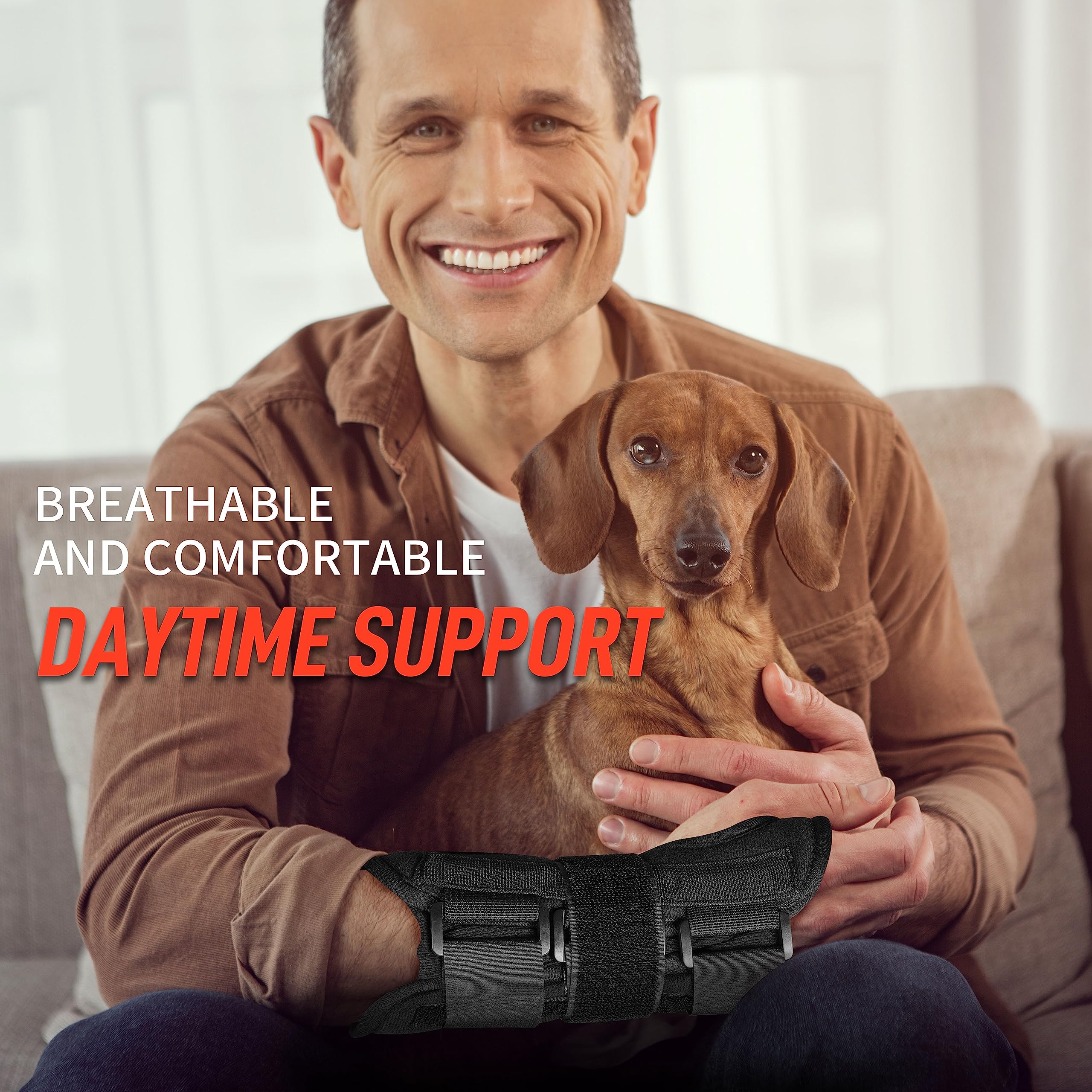 FEATOL Wrist Brace Hand Brace, Carpal Tunnel Wrist Splint Night Support for Women Men, Pain Relief Support -Tendonitis, Arthritis, Sprain, Right Hand, Medium/Large