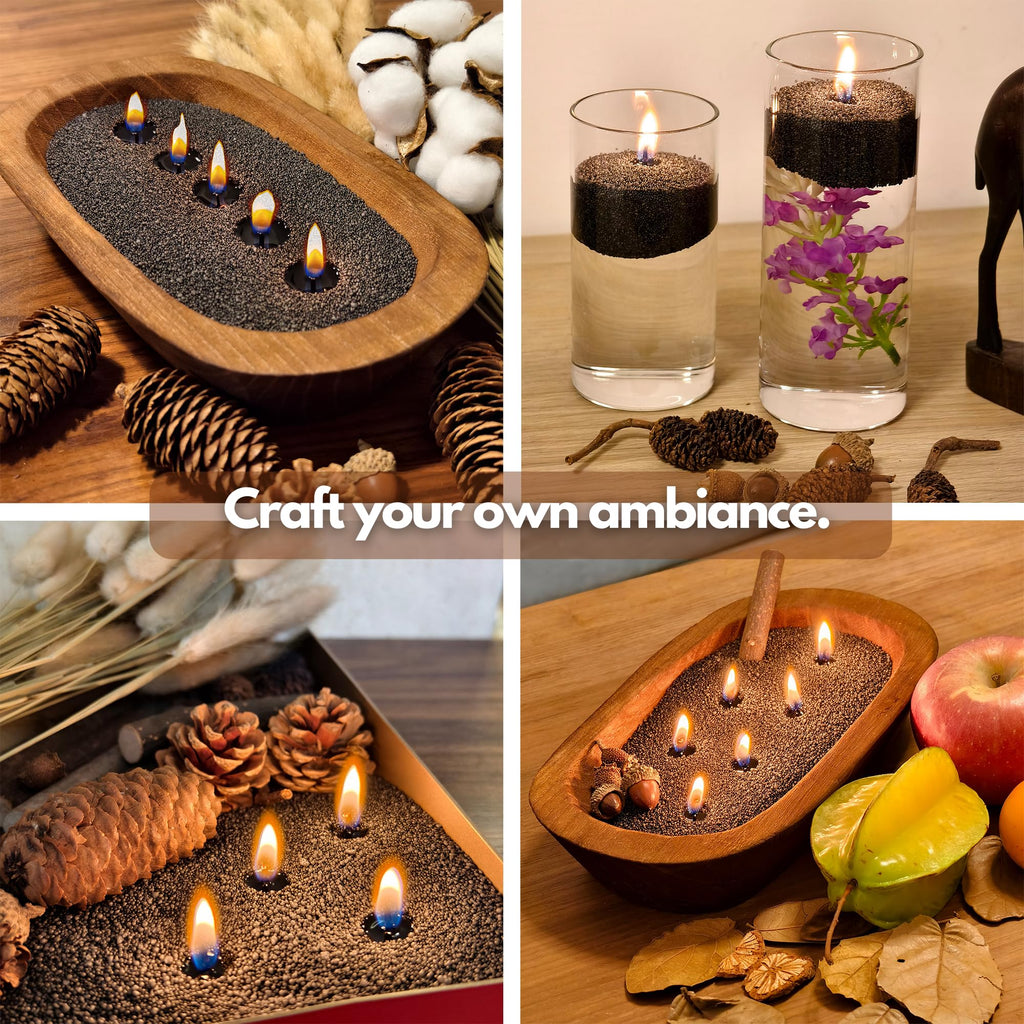 Fovara - Pearled Sand Candles with Wicks, 3.3 lbs - Sand Wax Candle Kit: Wooden Dough Bowl,50 Wicks, Jasmine & Lavender Scented Oil - Long-Lasting Candle Beads, Non-Toxic, Reusable Candles - Black