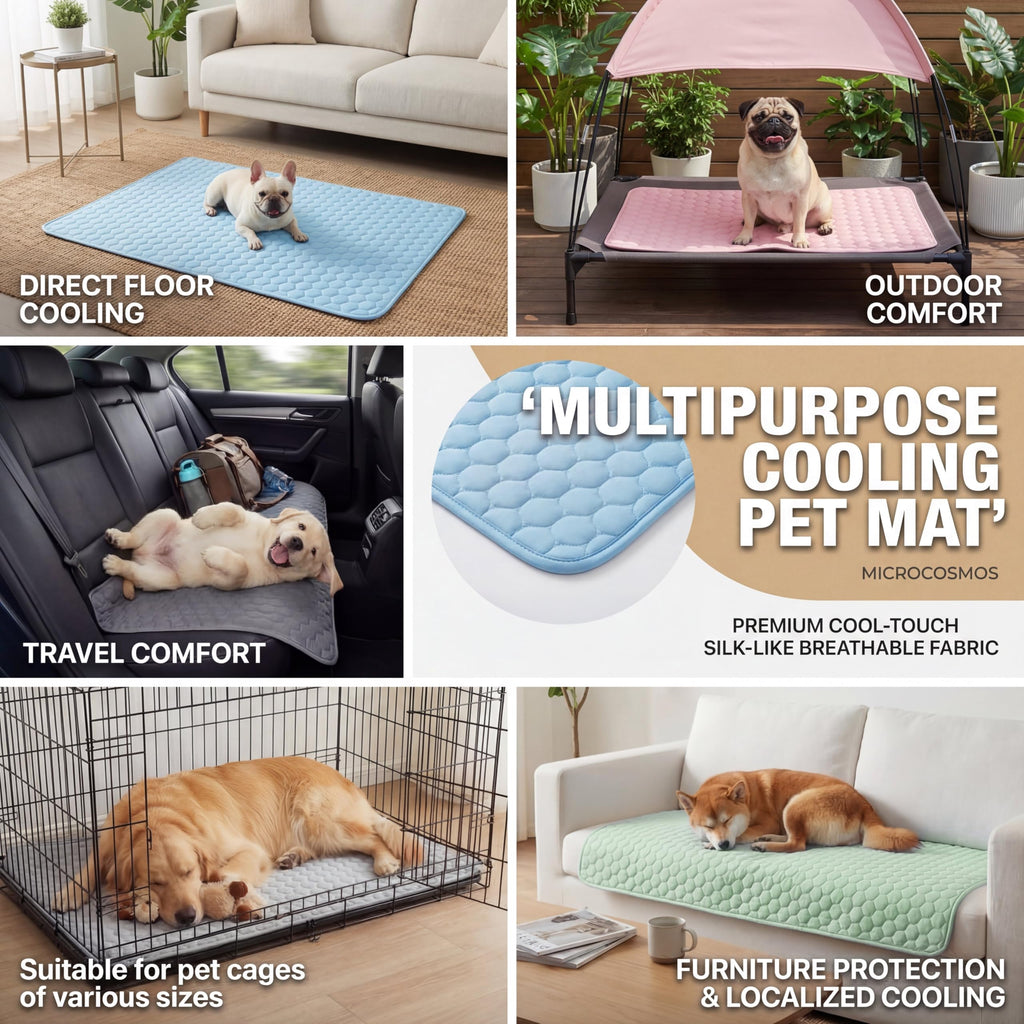 MICROCOSMOS Summer Cooling Mat & Sleeping Pad- Water Absorption Top, Materials Safe, Easy Carry, EZ Clean. Keep Cooling for Pets, Kids and Adults.(Blue, 28" x 22")
