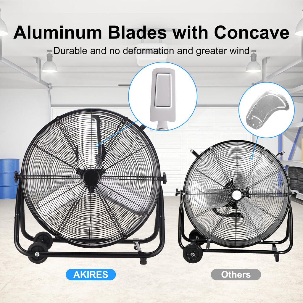AKIRES 40 Inch Industrial Drum Fan,24800 CFM High Velocity Floor Fan With 360°Adjustable Tilt,Heavy Duty Metal Fan with 1200 Sq.ft,3 Speed,Electric Fan For Commercial,Factory,Basement(Black)