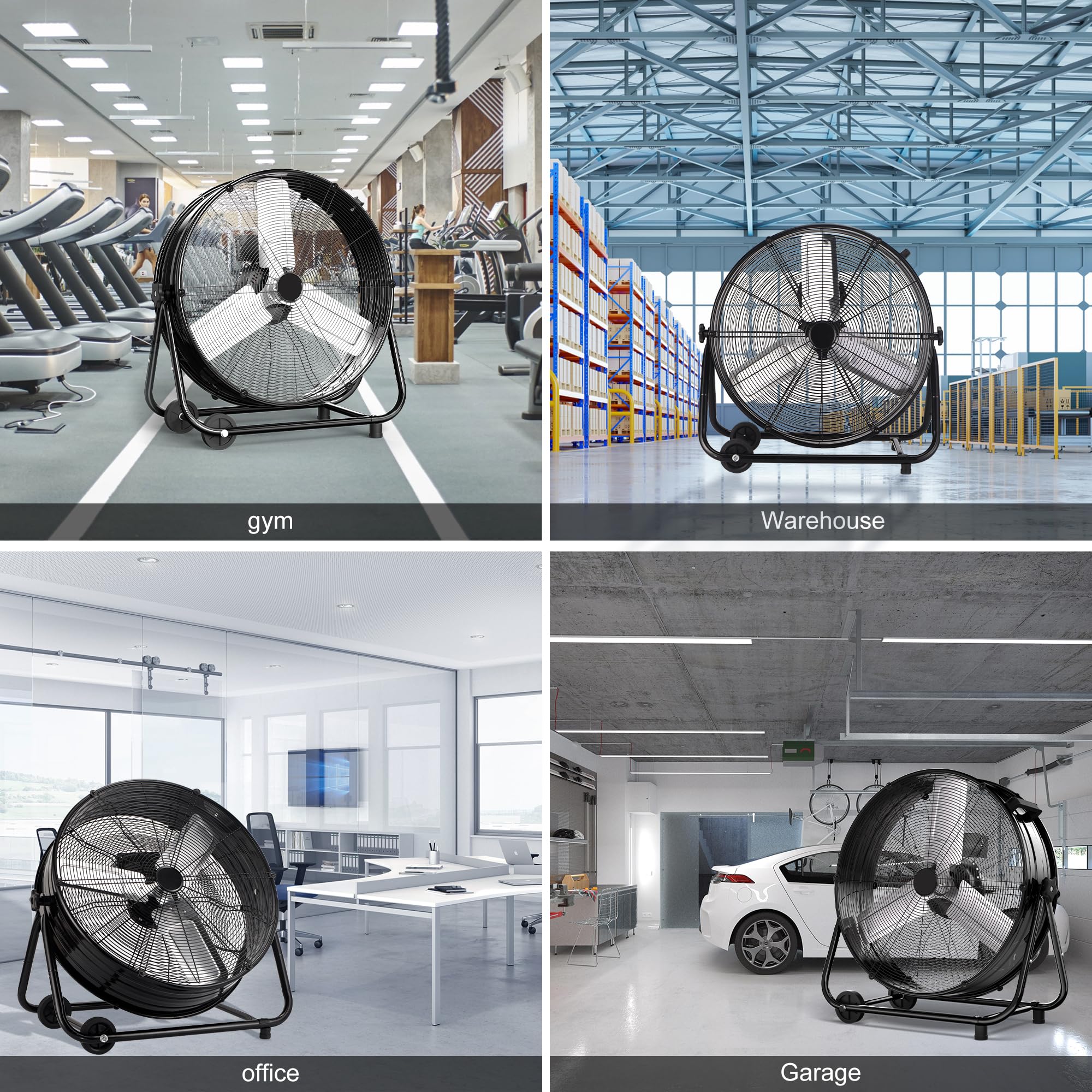 AKIRES 40 Inch Industrial Drum Fan,24800 CFM High Velocity Floor Fan With 360°Adjustable Tilt,Heavy Duty Metal Fan with 1200 Sq.ft,3 Speed,Electric Fan For Commercial,Factory,Basement(Black)