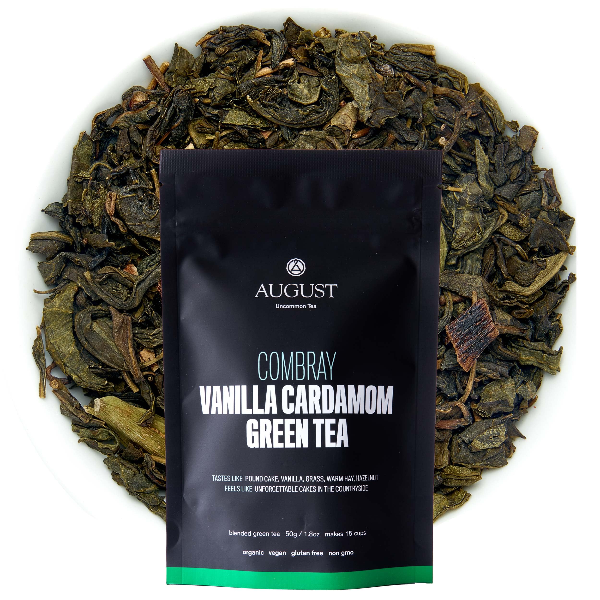 August Uncommon Combray Loose Leaf Tea – Organic Vanilla and Cardamom Green Tea – Vegan, Gluten-Free, and Non-GMO Organic Tea – Bold Dessert-Inspired Flavor in a Resealable 1.8oz Pouch (15-30 Cups)