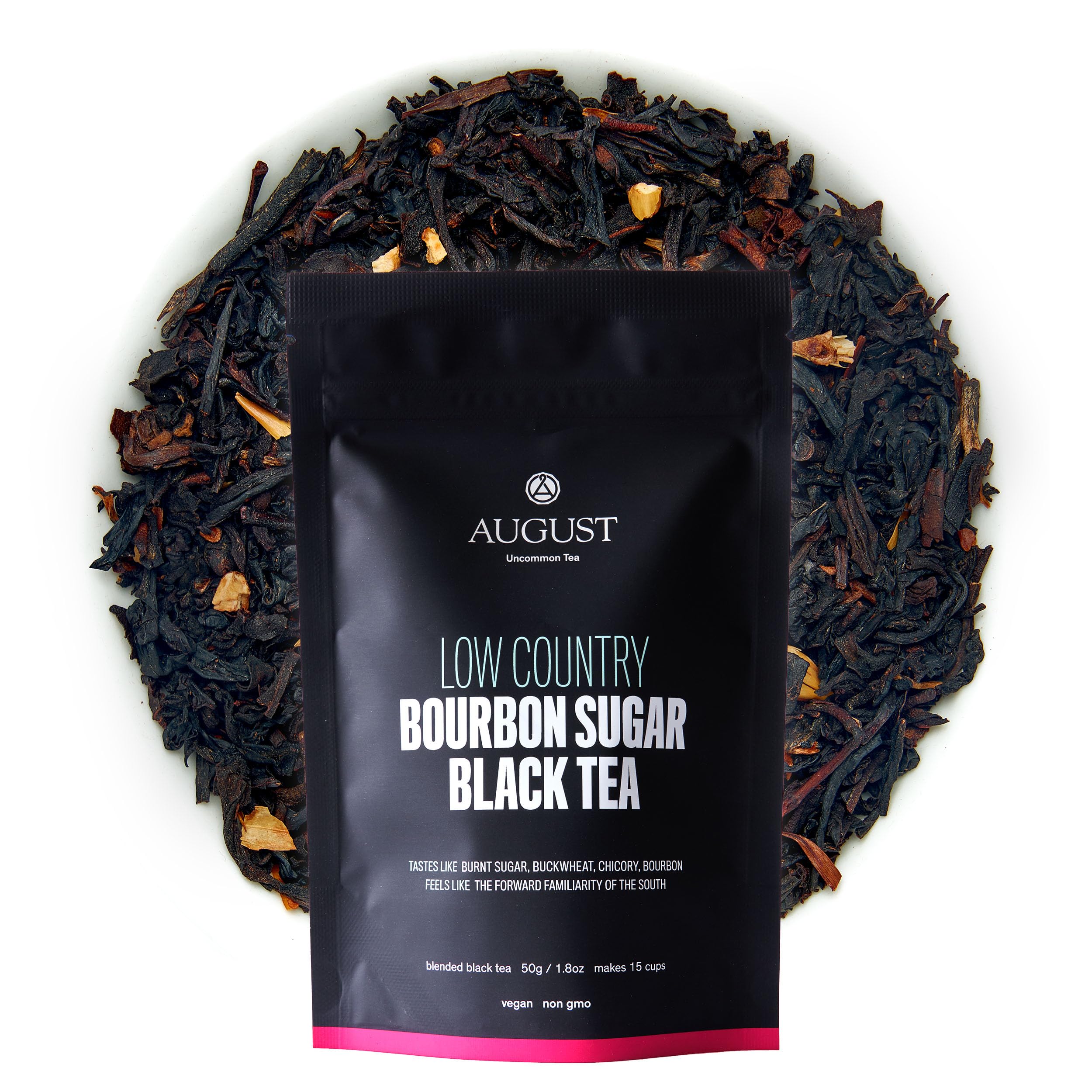 August Uncommon Low Country Bourbon Sugar Black Tea – Vegan, Non-GMO Loose Tea Leaves – Wild Flavor – 1.75oz Resealable Pouch