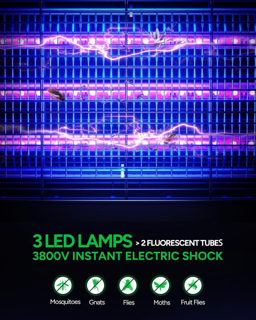 LED Bug Zapper Indoor, 3 Efficient 50000H LED Bulbs, Energy Saving & Dual Band Attraction, High-Voltage Electric Mosquito Zapper, Fly Trap Mosquito Trap, Fly Killer Fly Zapper -MA009