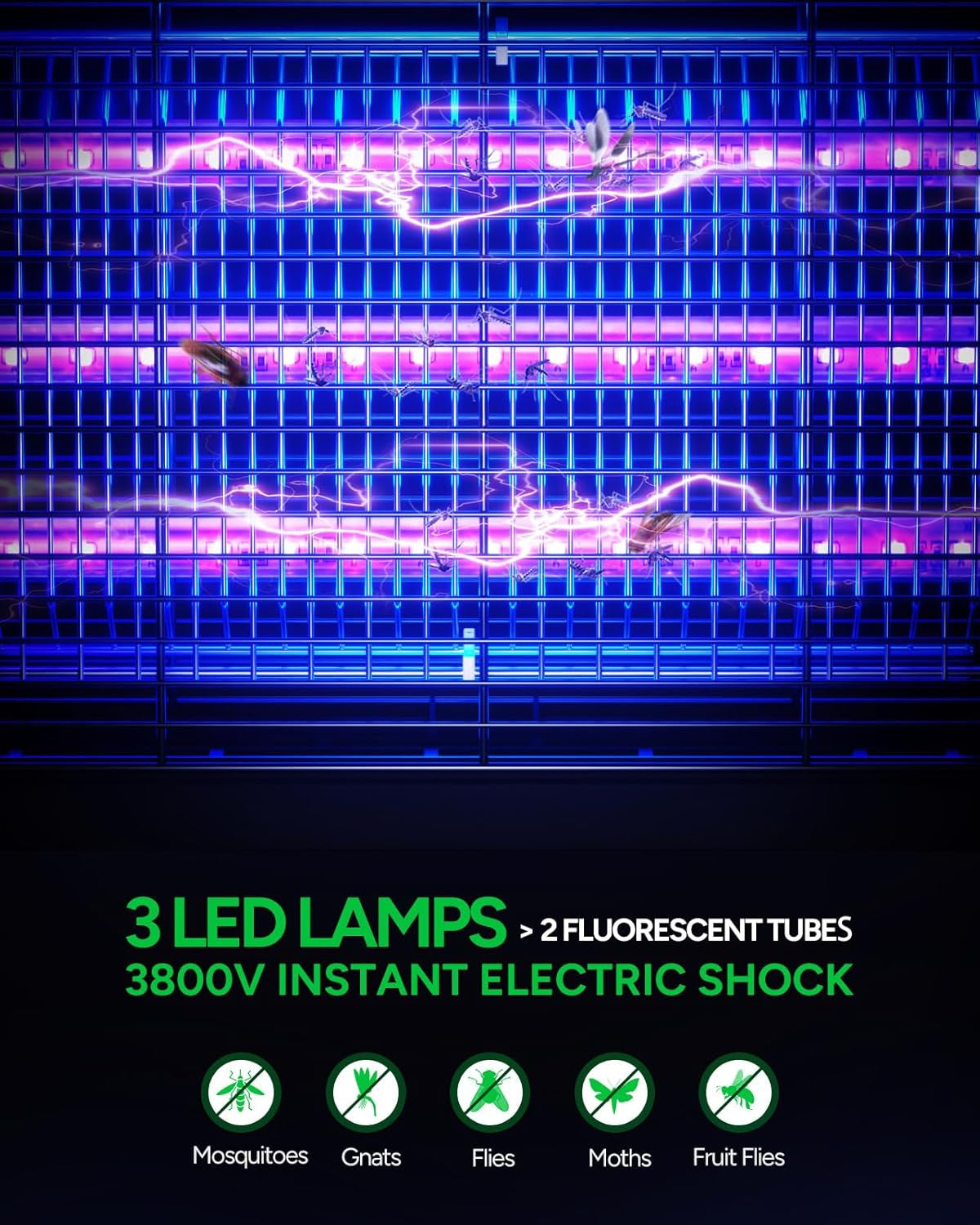 LED Bug Zapper Indoor, 3 Efficient 50000H LED Bulbs, Energy Saving & Dual Band Attraction, High-Voltage Electric Mosquito Zapper, Fly Trap Mosquito Trap, Fly Killer Fly Zapper -MA009