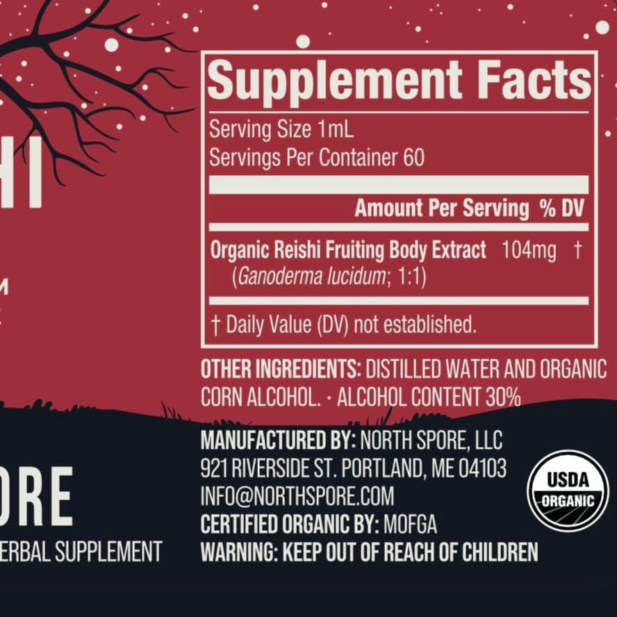 Organic Reishi Mushroom Tincture (2 Oz) | 100% Fruiting Body Extracts | Immune Support, Brain Support | Certified Organic, Vegan, Non-Gmo | Adaptogenic, Nootropic | Made in USA