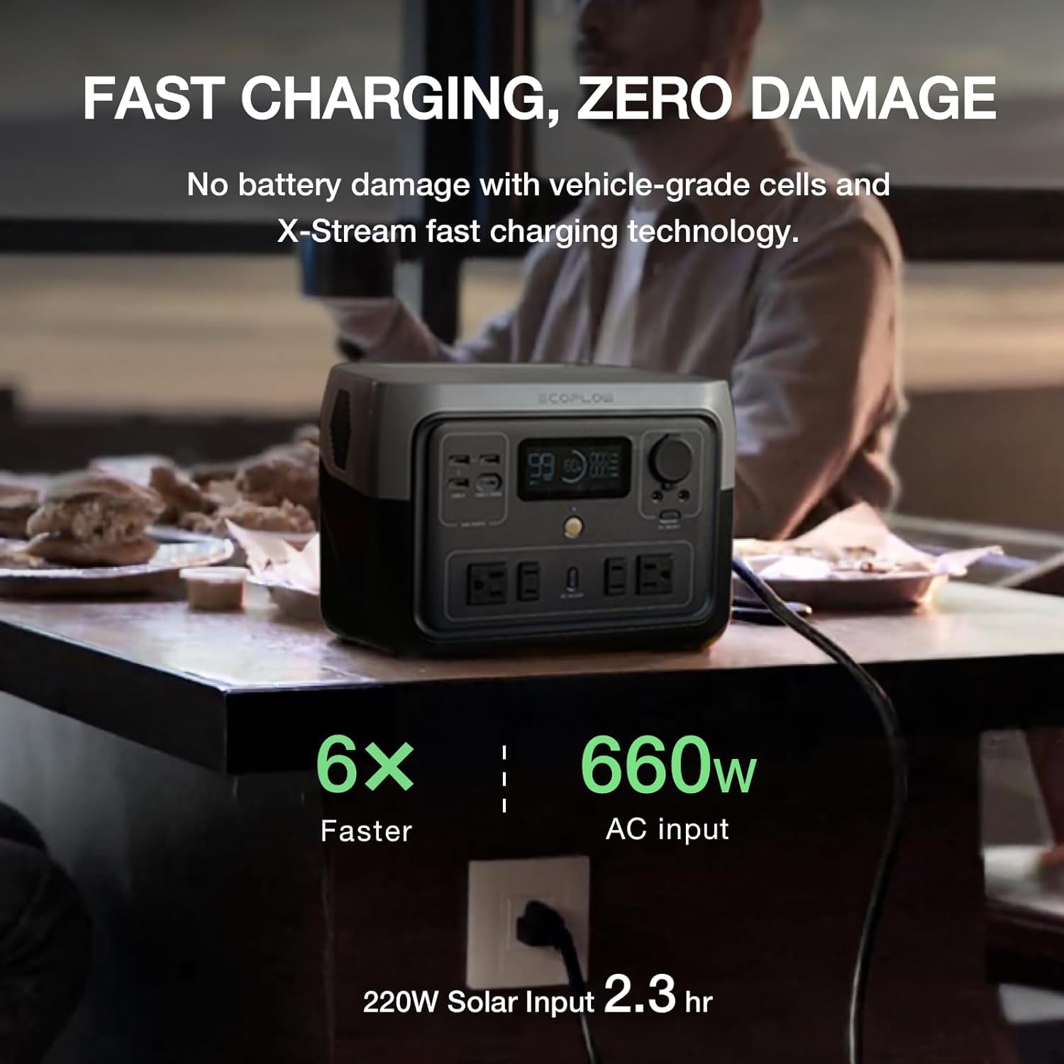 EF ECOFLOW Portable Power Station River 2 Max 500, 499Wh Lifepo4 Battery/ 1 Hour Fast Charging, up to 1000W Output Solar Generator (Solar Panel Optional) for Outdoor Camping/Rvs/Home Use