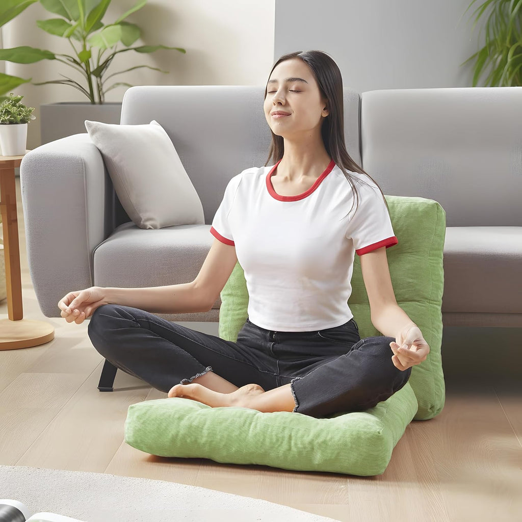 Meditation Floor Pillow Set of 2, Square Large Pillows Seating for Adults, Tufted Corduroy Cushion for Living Room Tatami, Green 22X22 Inch
