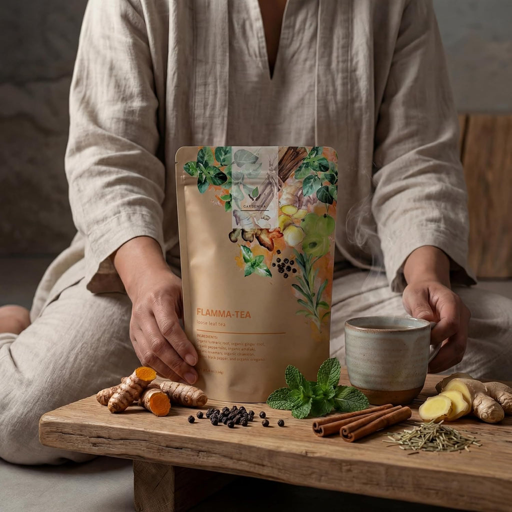 Organic Flamma-Tea Loose Leaf Tea | Premium Turmeric Ginger Blend with Cinnamon, Peppermint & Black Pepper | 100% Natural, Caffeine Free Herbal Wellness Tea | 4Oz (113G)