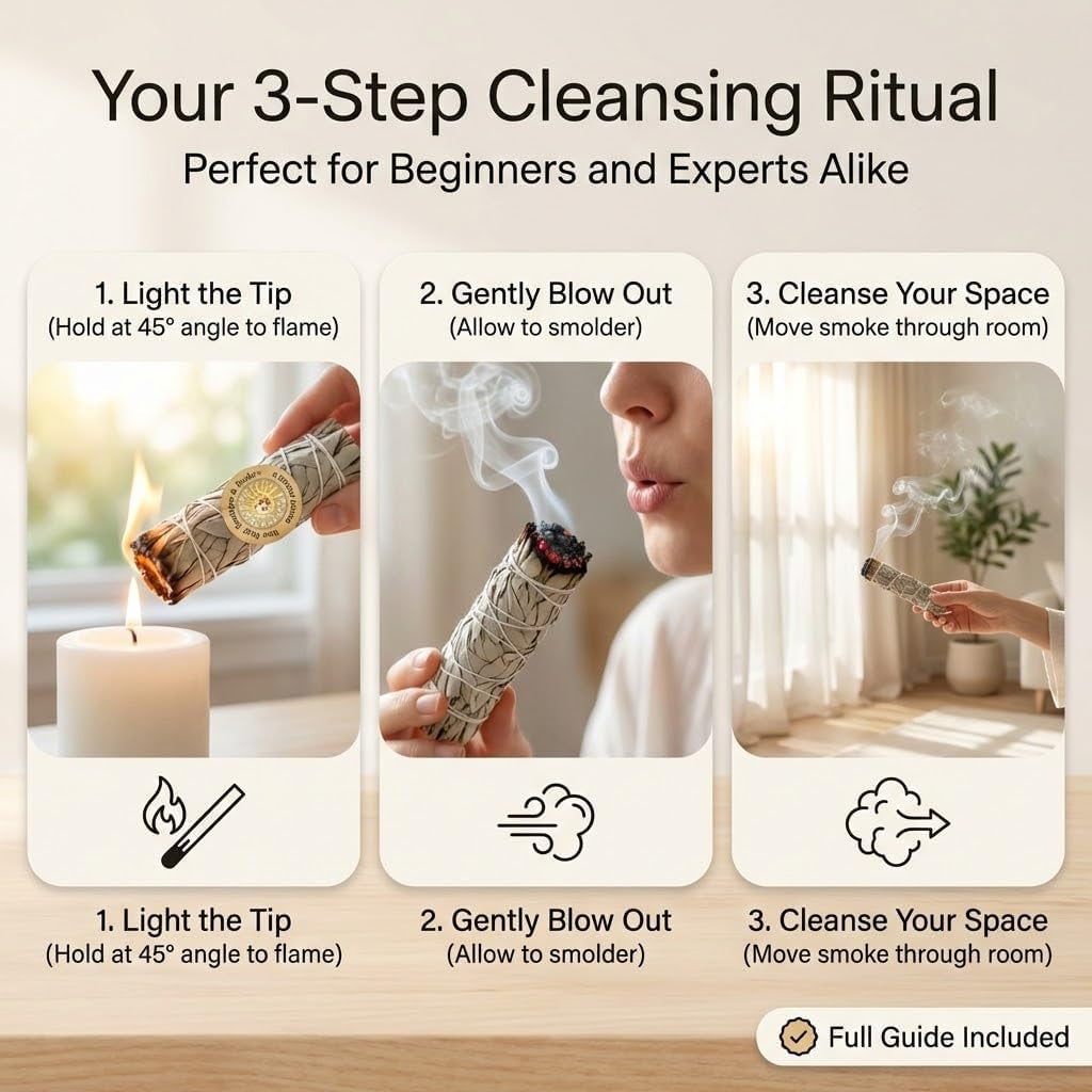 (Pack of 3)- -Premium California White Sage Incense 4 Inches Long. Home Cleansing Incense,Fragrance,Meditation,Smudging Rituals.California Smudge Sticks Rituals -4 Inch