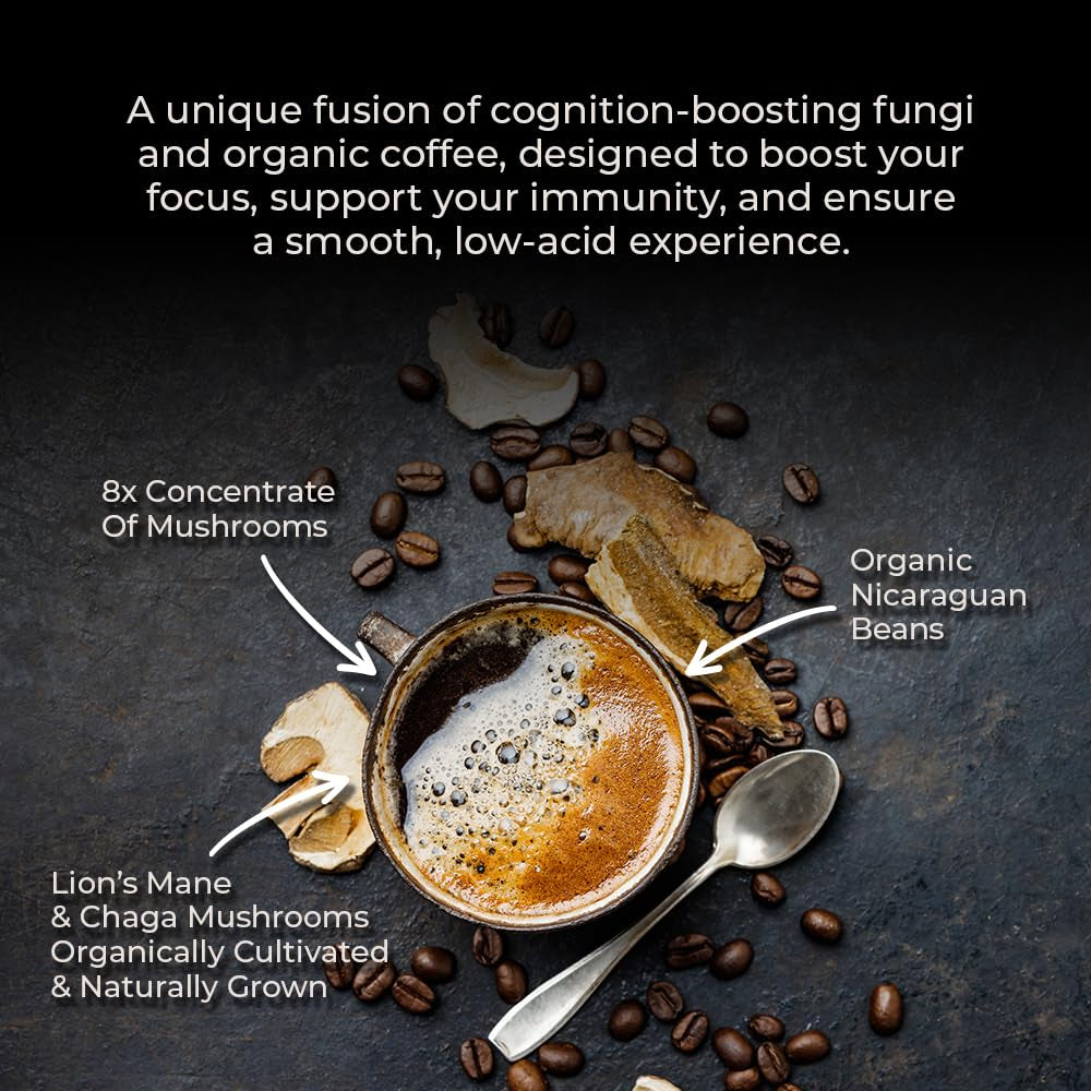 Cognition Focus Coffee for Calm Energy - Lion’S Mane Mushroom Coffee with Chaga - Organic Medium Roast Nootropic Coffee - Low Acid Adaptogenic Coffee - 12 Oz Ground