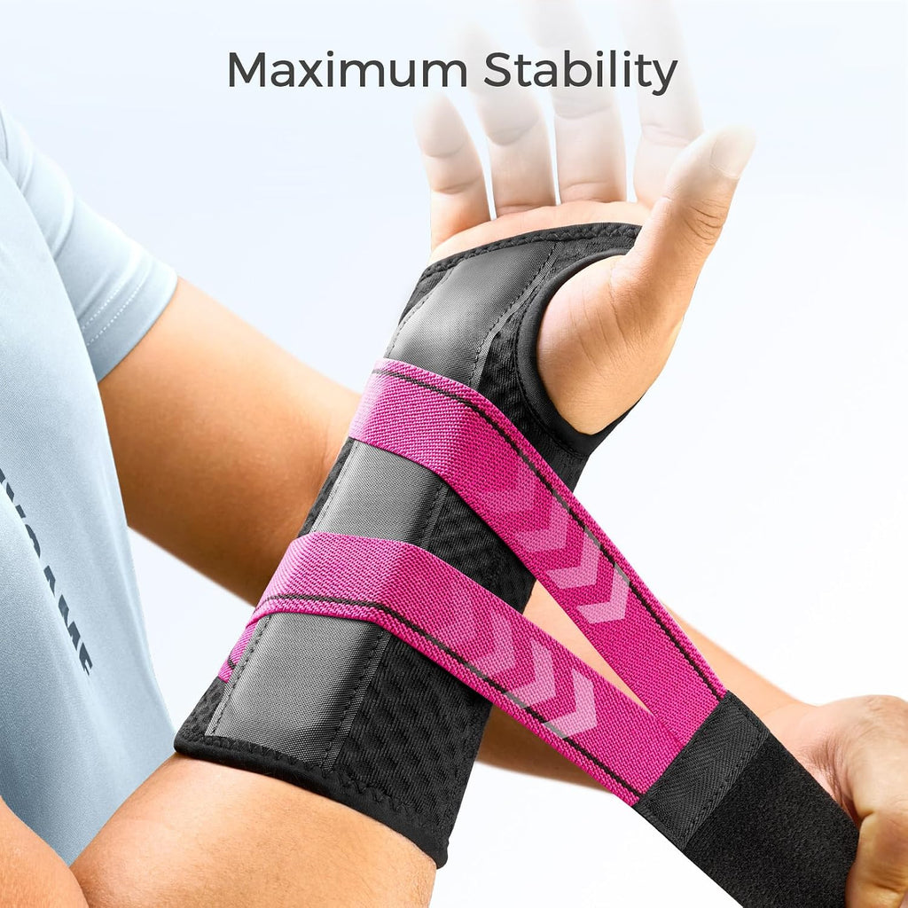Carpal Tunnel Wrist Brace Night Support.Pink,Right Hand,S/M