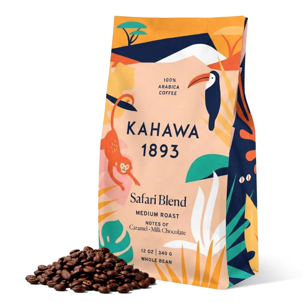Whole Bean Coffee Medium Roast Safari Blend 12 Oz - as Seen on Shark Tank, High Antioxidants, Naturally Sweet, Organically Grown, Ethically & Sustainably Sourced