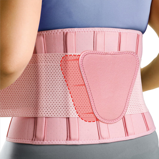 FEATOL Back Brace for Lower Back Pain, Breathable Back Support Belt for Women & Men with Lumbar Pad, Lumbar Support Belt for Heavy Lifting & Work, Pink, L/XL (Circumference:30-38.6")