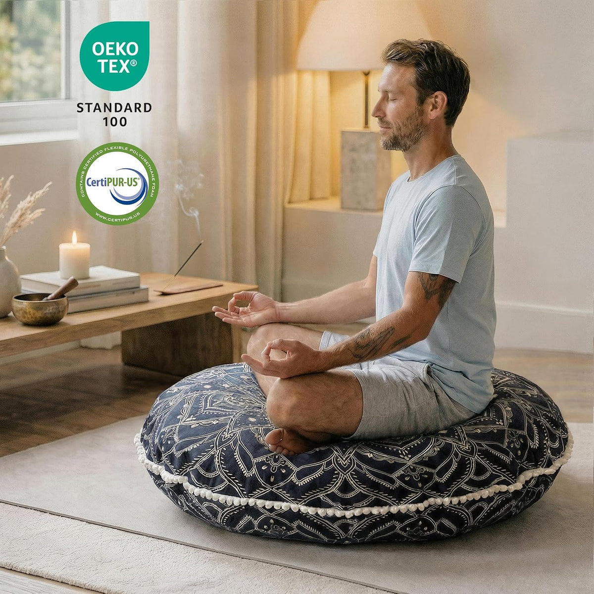 32-Inch Meditation Cushion, Large Floor Pillows for Adults, Black