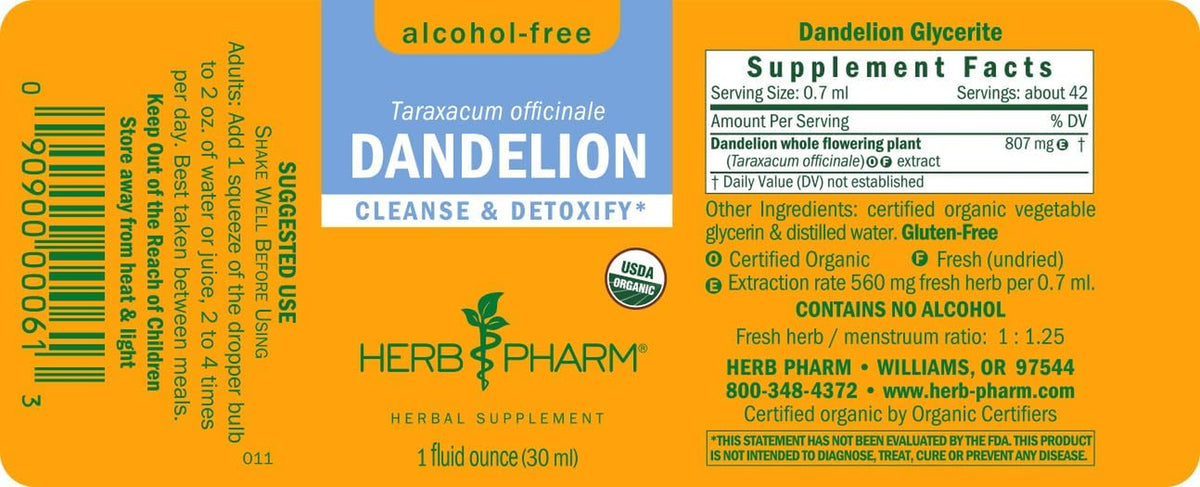 Dandelion Alcohol Free Extract: Organic Dandelion Supplement, Glycerite, Fast-Absorbing, Cleansing & Detoxification Process Support, Vegan, Non-Gmo, 1 Oz*