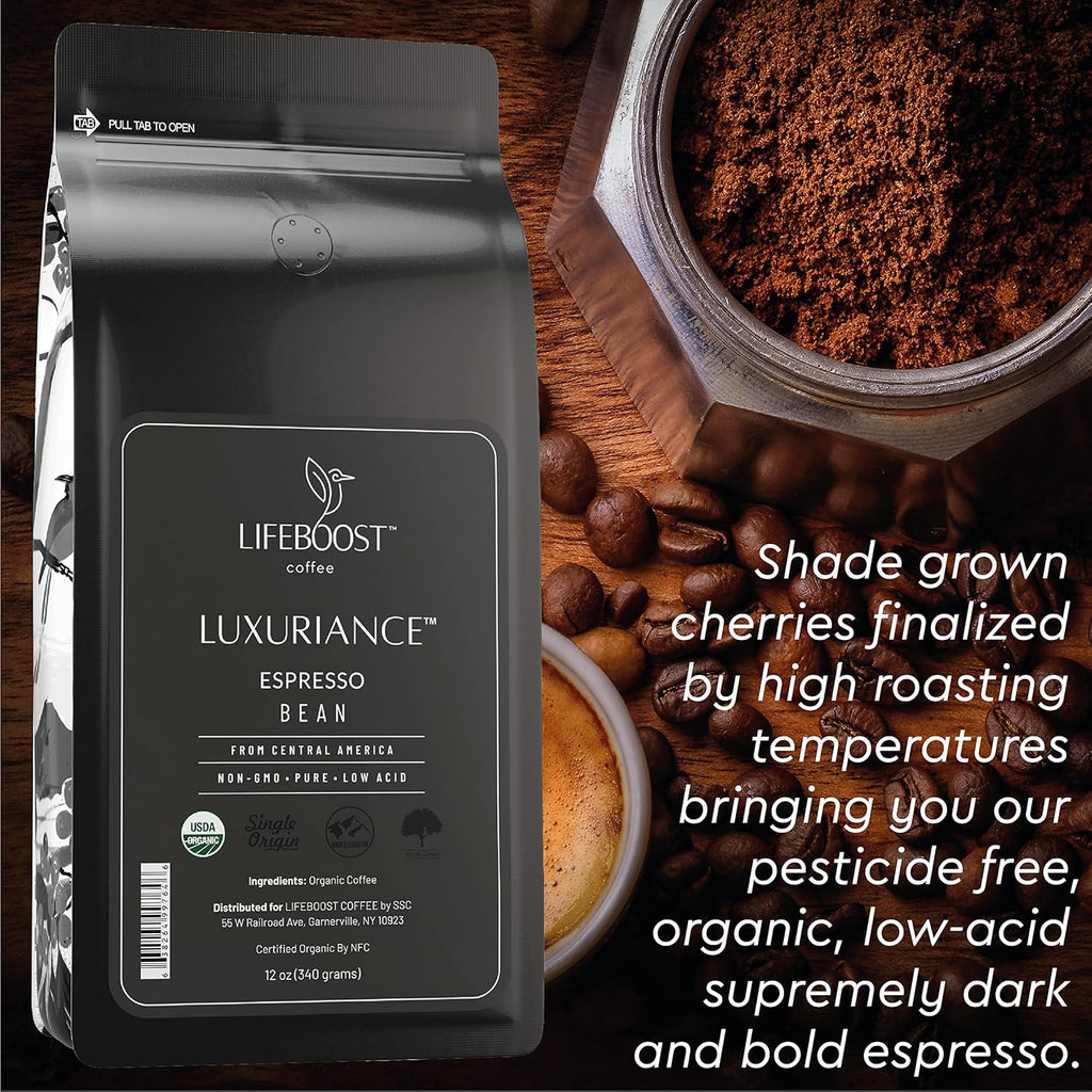 Organic Espresso Whole Bean Coffee - Low Acid Espresso Coffee, Non-Gmo, USDA Organic, Single Origin, Third-Party Tested for Mycotoxins & Pesticides - 12 Oz Bag