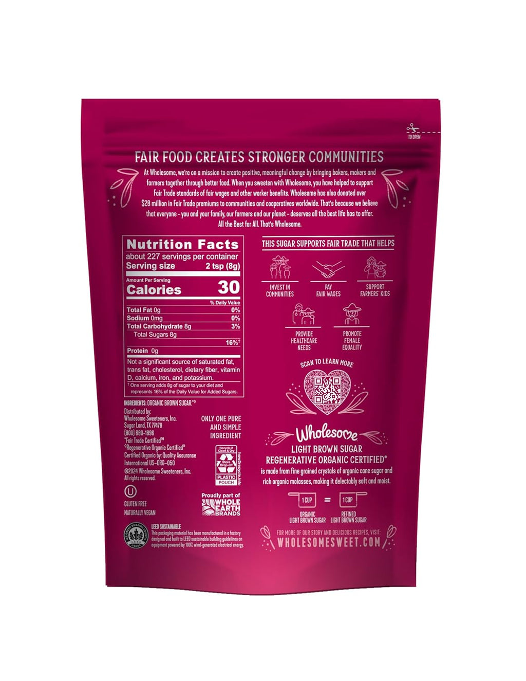 Fair Trade Organic Light Brown Sugar, 64Oz, 1-Pack