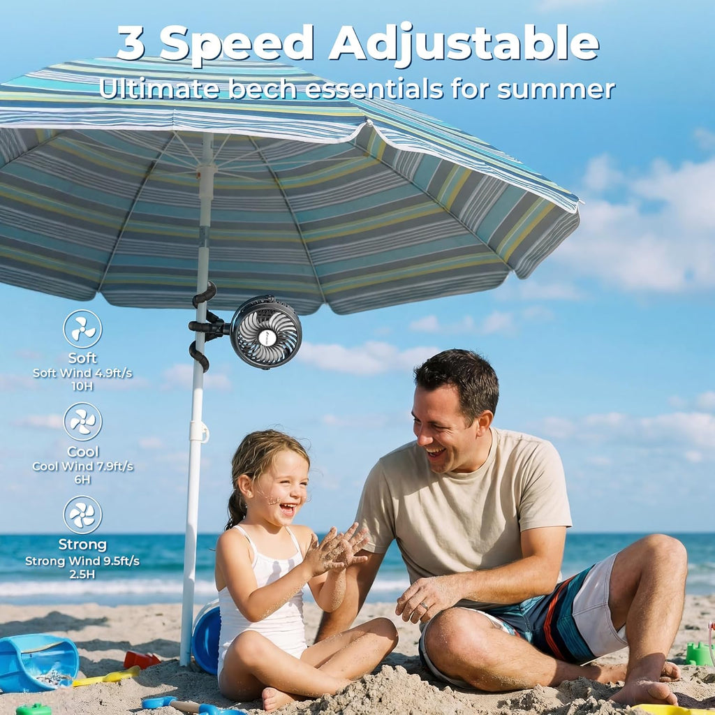 Battery Operated Stroller Fan, Baby Travel Essentials for Beach Disney, Newborn Boy & Girl Showers Gifts Registry Search, Rechargeable Clip on Fan for Car Seat Wagon Crib Bike Treadmill