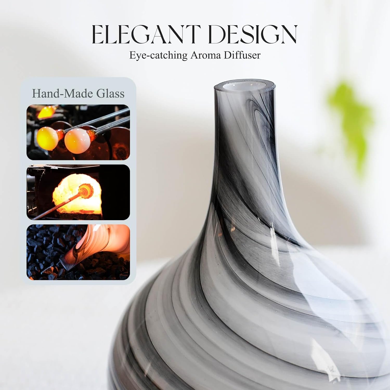 150Ml Essential Oil Diffuser Glass Color Changing Aroma Air Diffusers Aromatherapy Ultrasonic Cool Mist Humidifier 6 Running Hours Waterless Auto-Off for Sleeping, Yoga, Office, Spa (Ink)