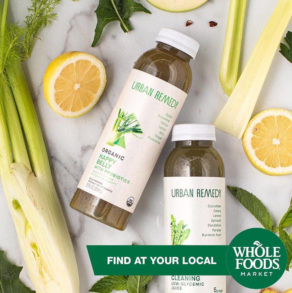 Urban Remedy Happy Belly Organic Juice with Probiotics, Cold-Pressed, 12 Fl Oz, Cucumber, Apple, Fennel, Ginger, Lemon & Mint Digestive Blend, Organic, Non-Gmo, Gluten-Free, Dairy-Free, Ready-To-Drink