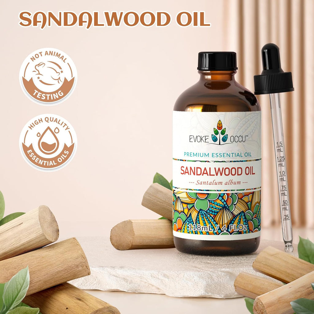 Sandalwood Essential Oils for Skin Care, Diffuser, Perfume, Candle and Soap Making - 4 FL Oz