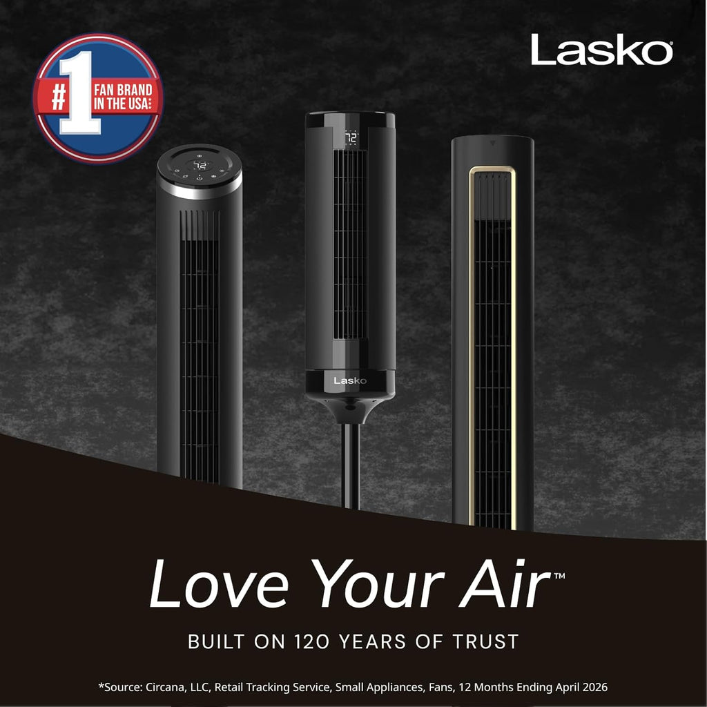 Lasko Elevation Tower Fan for Bedroom, Office, and Living Room - 42”-54” Adjustable Height Cooling with 31 Ft/S Airflow and 90° Oscillation- Quiet 28 Db Operation - Remote Control - Black
