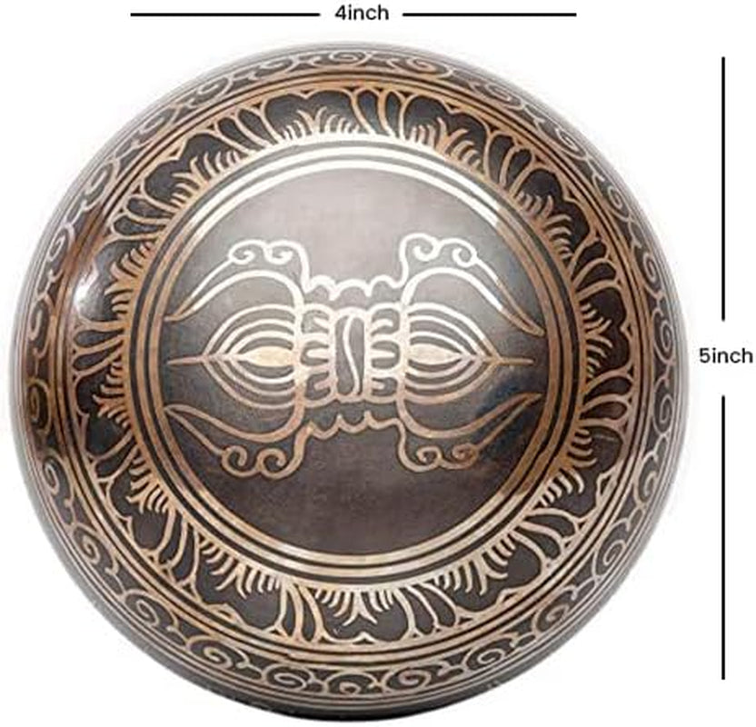 Premium Tibetan Singing Bowl Set – Handmade in Nepal Sound & Meditation Bowl – Spiritual Decor for Yoga, Wellness Spaces & Relaxation by  (Brown & Red)