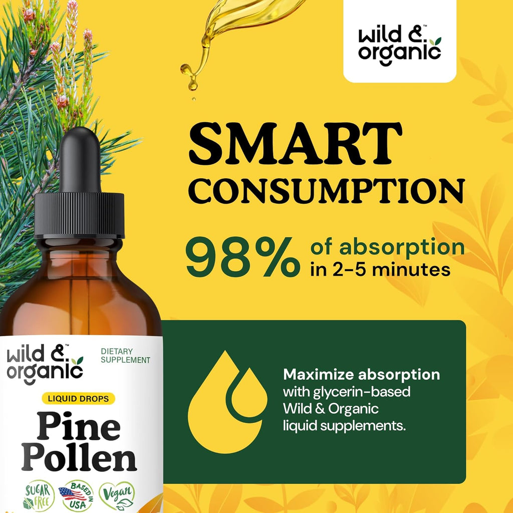 Pine Pollen Tincture - Pine Pollen for Men & Women - Add to Tea & Drink - Pure Pinus Massoniana Extract Drops - Vegan, Sugar & Alcohol-Free Liquid Supplement - 4 Fl Oz