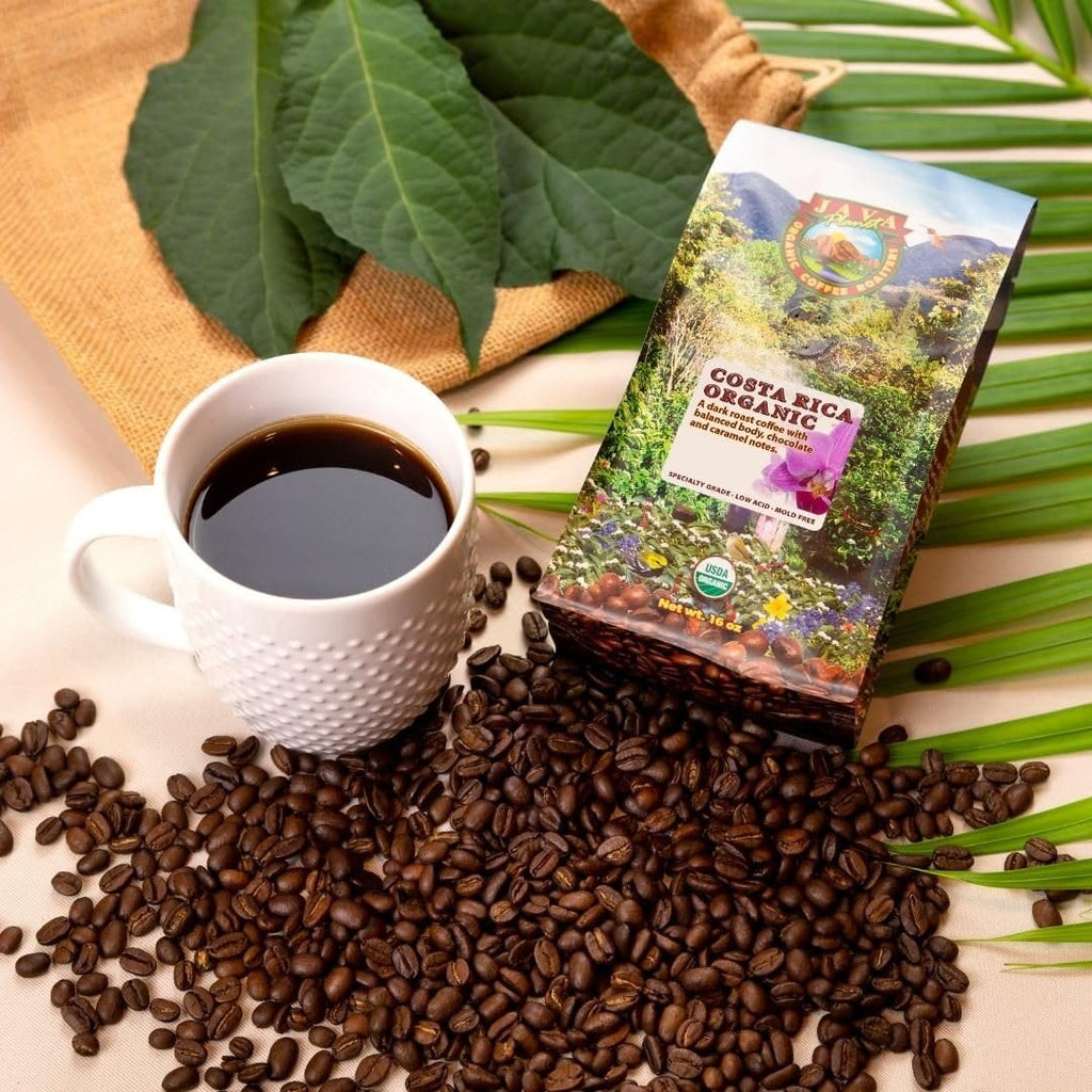 Low Acid Organic Coffee – Whole Bean, Mold-Free & Stomach Friendly by , Costa Rican Single Origin Coffee, Dark Roast, Smooth Full Flavored, 1LB Bag