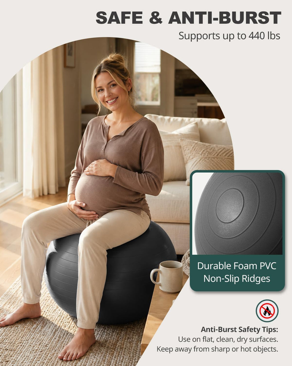 Yoga Ball for Exercise, Daily Stretching, Pilates, Core & Balance Training, Stability Ball for Pregnancy & Birthing Prep, Physical Therapy, Office Chair for Active Sitting, Quick Pump Included