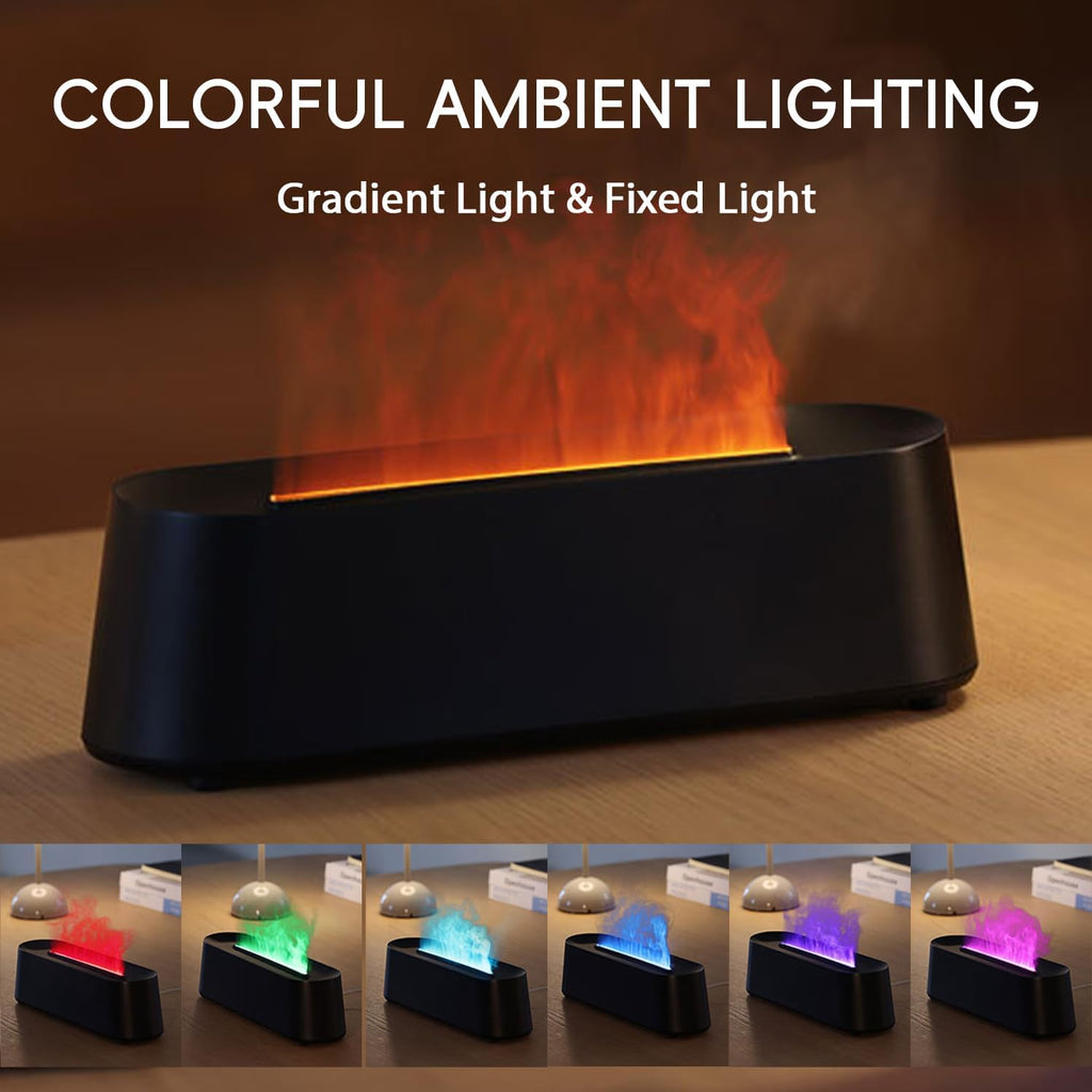 Essential Oil Diffuser, Fireplace Flame Fire Oil Diffuser, 250Ml Cool Mist Aromatherapy Humidifier, Scent Diffuser with 7 Colors Light, Remote Control, Timer & Auto-Off for Home, Room (Black)