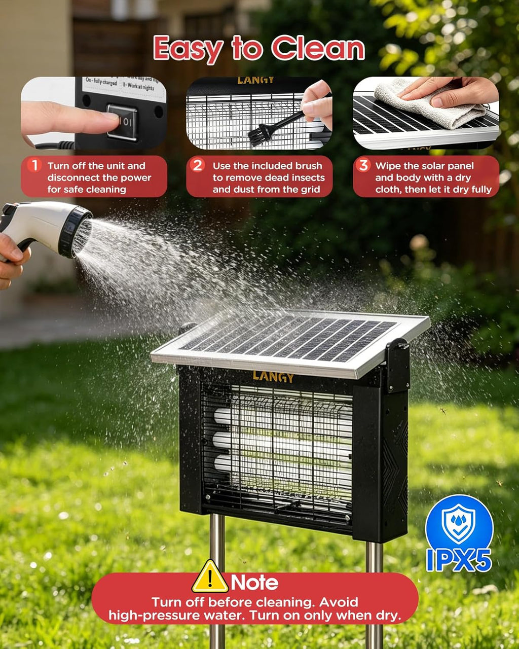 10W Solar Bug Zapper Outdoor Waterproof, Upgrade 3-Tube 365Nm Mosquito Zapper Solar Powered, Rechargeable 4500V Electric Cordless Fly Zapper Mosquitos Trap Auto On/Off for Yard Patio Camping